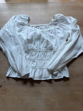 art class White Smocked Square-Neck Peasant Blouse
